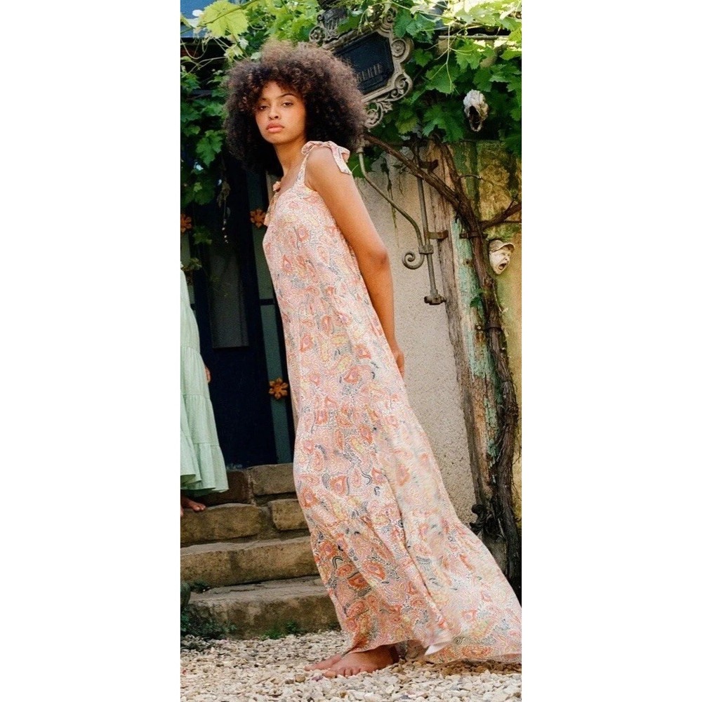 Frnch‎ Womens Rawen Paisley Floral Tiered Sleeveless Boho Maxi Dress Size  XS